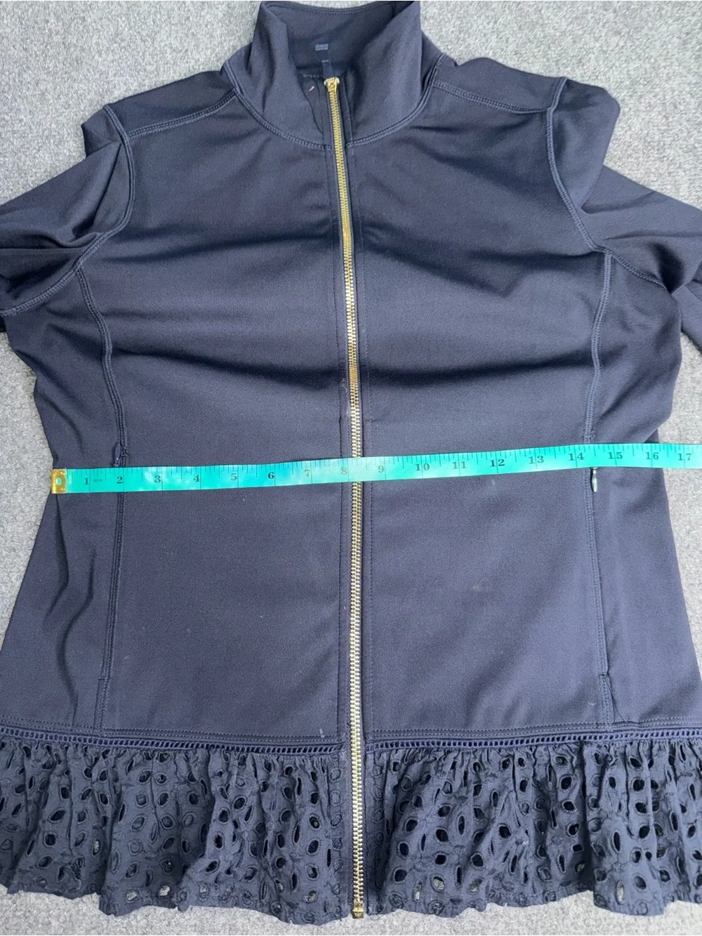 KATE SPADE ♠️ Womens Navy Full-Zip Jacket with Laser-Cut Peplum